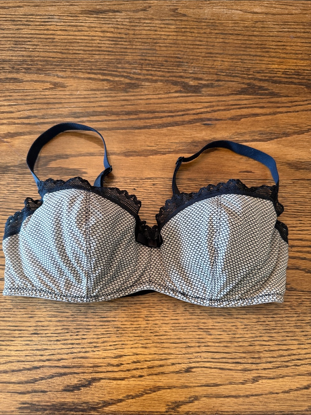LOU Paris Bra 32E Black Nude Lace Underwire Balconette French Lingerie